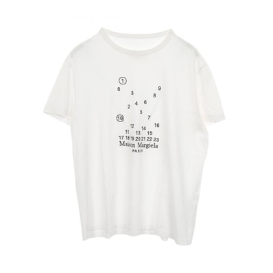 メゾン マルジェラ Maison Margiela カレンダーロゴ 刺繍 半袖Tシャツ 衣料品 トップス コットン メンズ ホワイト系 【中古】