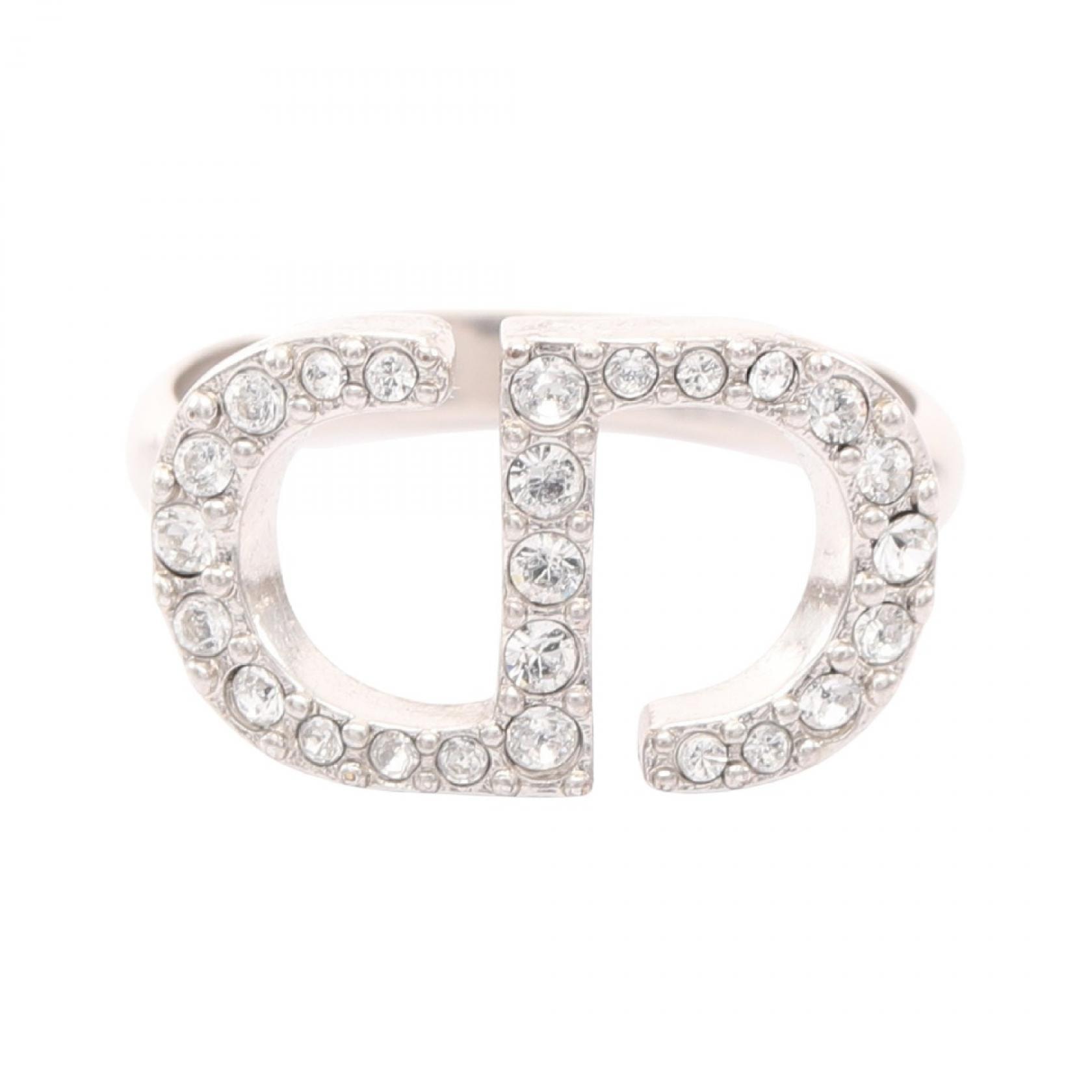 ディオール Dior CDロゴ リング・指輪 ジュエリー ステンレススチール ラインストーン レディース シルバー系 / クリア系 【中古】