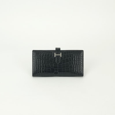 エルメス HERMES ベアンスフレ ベアン スフレ 財布 長財布 ロングウォレット アリゲーター ノワール Noir ブラック Black 黒 シルバー金具 エキゾチック クロコダイル