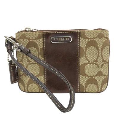 【中古】 コーチ ポーチ シグネチャー キャンバス レザー ベージュ ブラウン 小物 レディース 女性 COACH