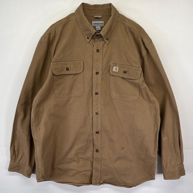 古着 カーハート Carhartt 長袖シャツ ボタンダウン ワーク 胸ポケット ワンポイントロゴ L ベージュ系 メンズ