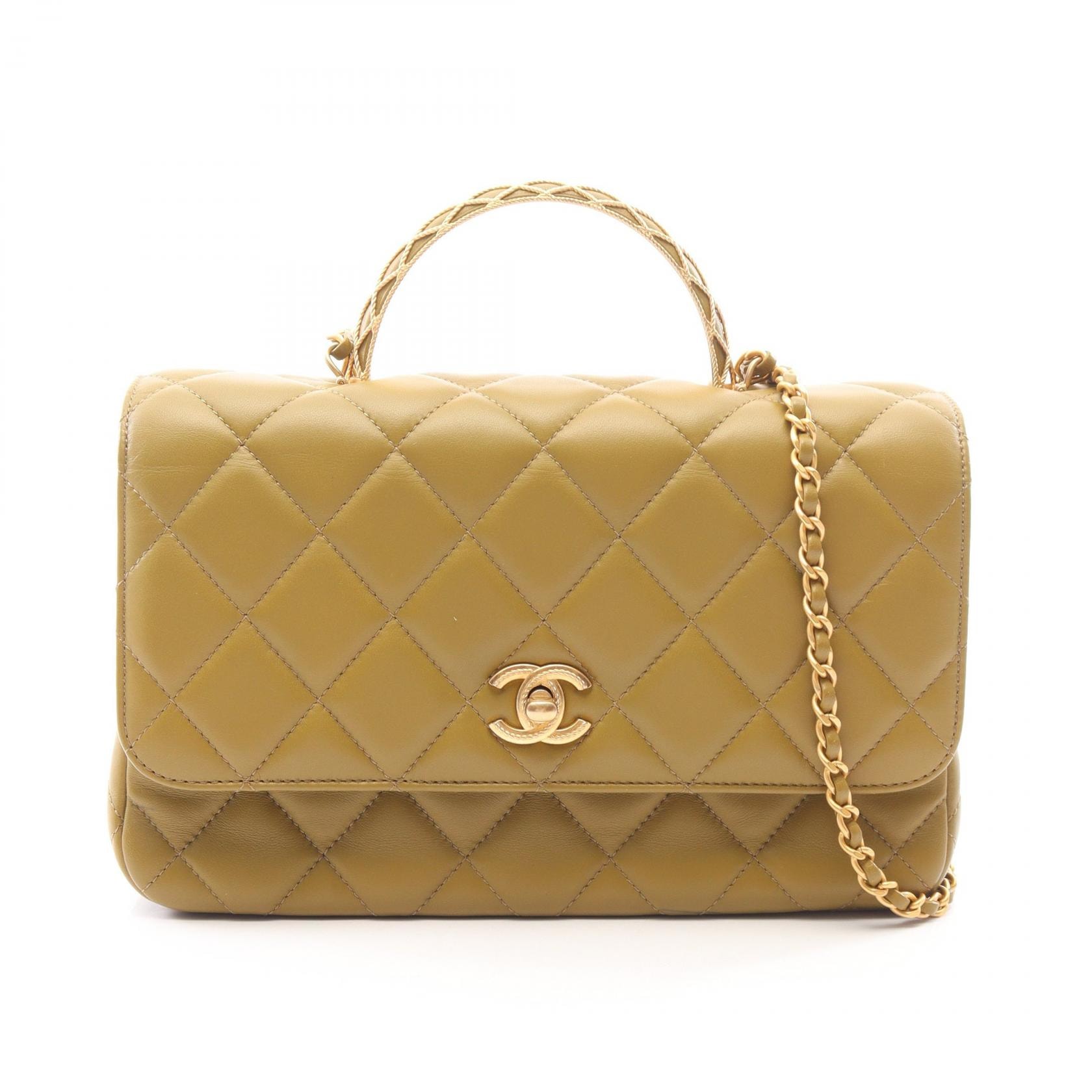 シャネル CHANEL マトラッセ トップハンドル 2WAY ショルダーバッグ バッグ ラムスキン(羊革) レディース カーキ系 【中古】