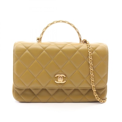 シャネル CHANEL マトラッセ トップハンドル 2WAY ショルダーバッグ バッグ ラムスキン(羊革) レディース カーキ系 【中古】