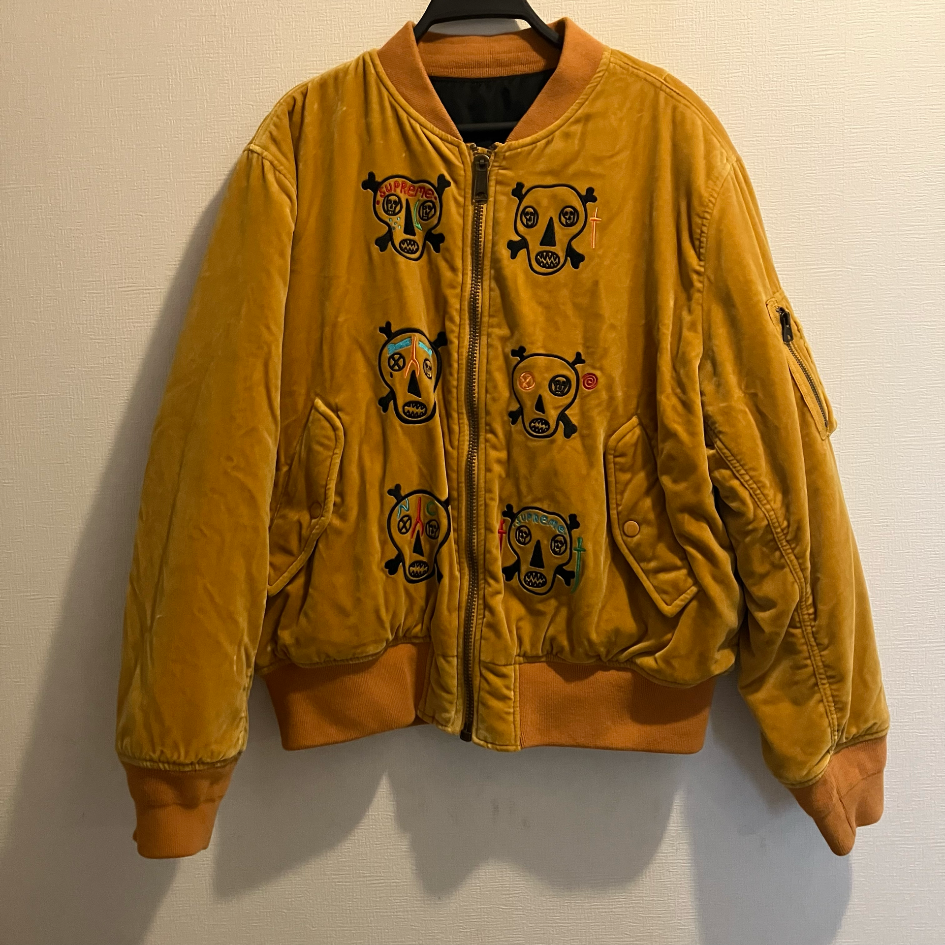Supreme Clayton Patterson Skulls Embroidered Velvet MA-1 "Yellow"