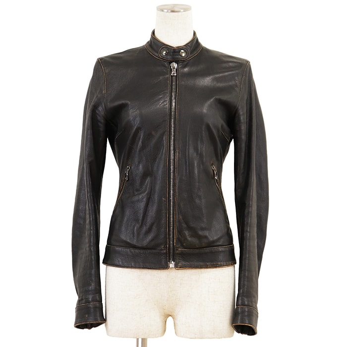 DOLCE&GABBANA ドルチェアンドガッバーナ レザー ジャケット サイズ 38 レディース シープスキン レオパードライニング アウター ハンガー付属 ブラック 黒 イタリア製