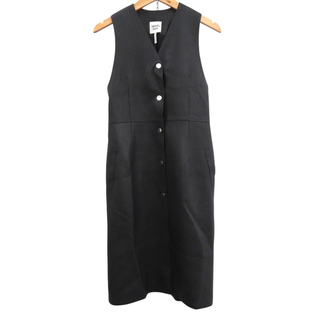 エルメス    ロングジレ 鹿革 ディアスキン  ブラック   ベ