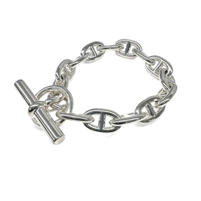 HERMES 美品 エルメス シェーヌダンクルMM 14コマ 14.5~15cm AG925 シルバー アクセサリー ブレスレット バングル ABランク 中古 鑑定済 エルメスアクセ