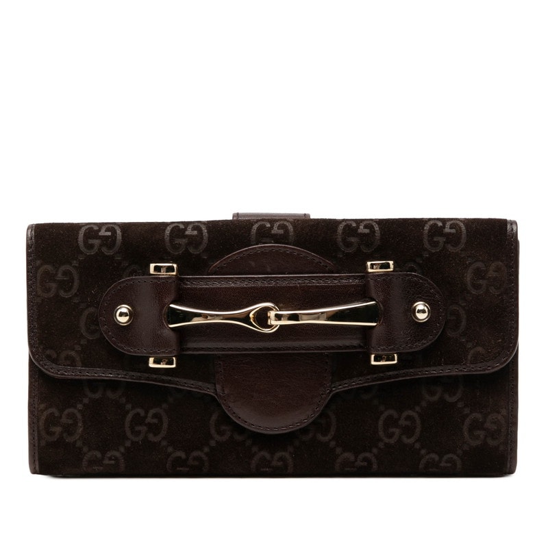 グッチ ホースビット 長財布 138040 ブラウン スウェード レザー レディース GUCCI 【中古】