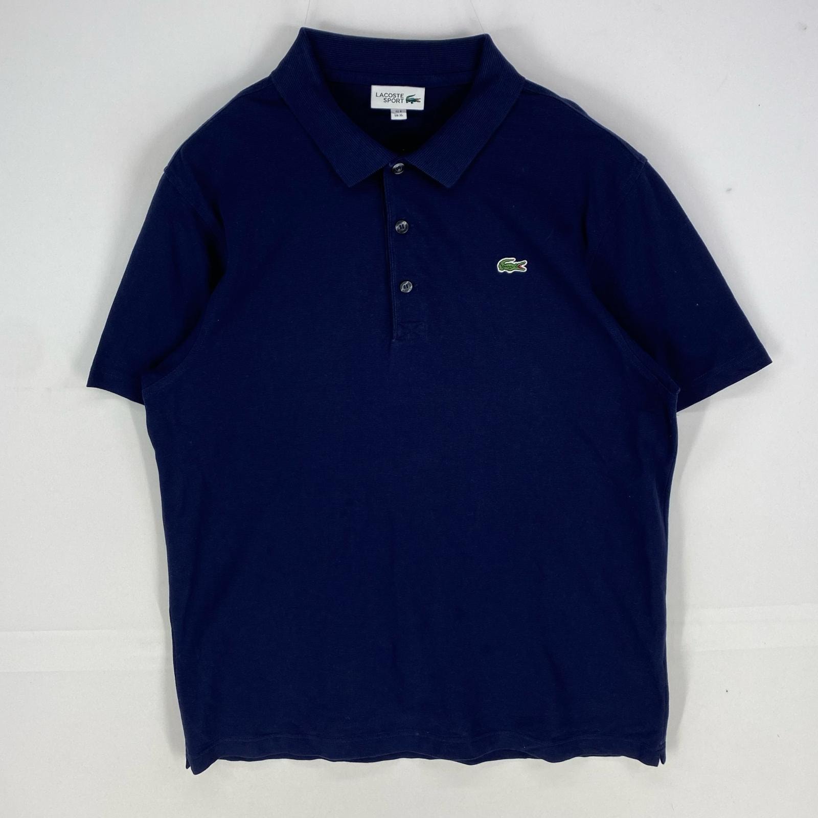 古着 ラコステ LACOSTE 半袖シャツ ワンポイント ポロシャツ ショートスリーブ ワッペン XL  ネイビー系 メンズ