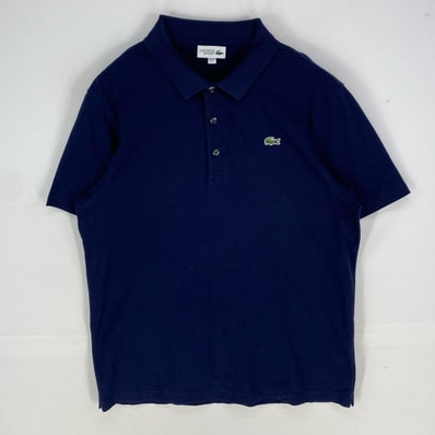 古着 ラコステ LACOSTE 半袖シャツ ワンポイント ポロシャツ ショートスリーブ ワッペン XL ネイビー系 メンズ