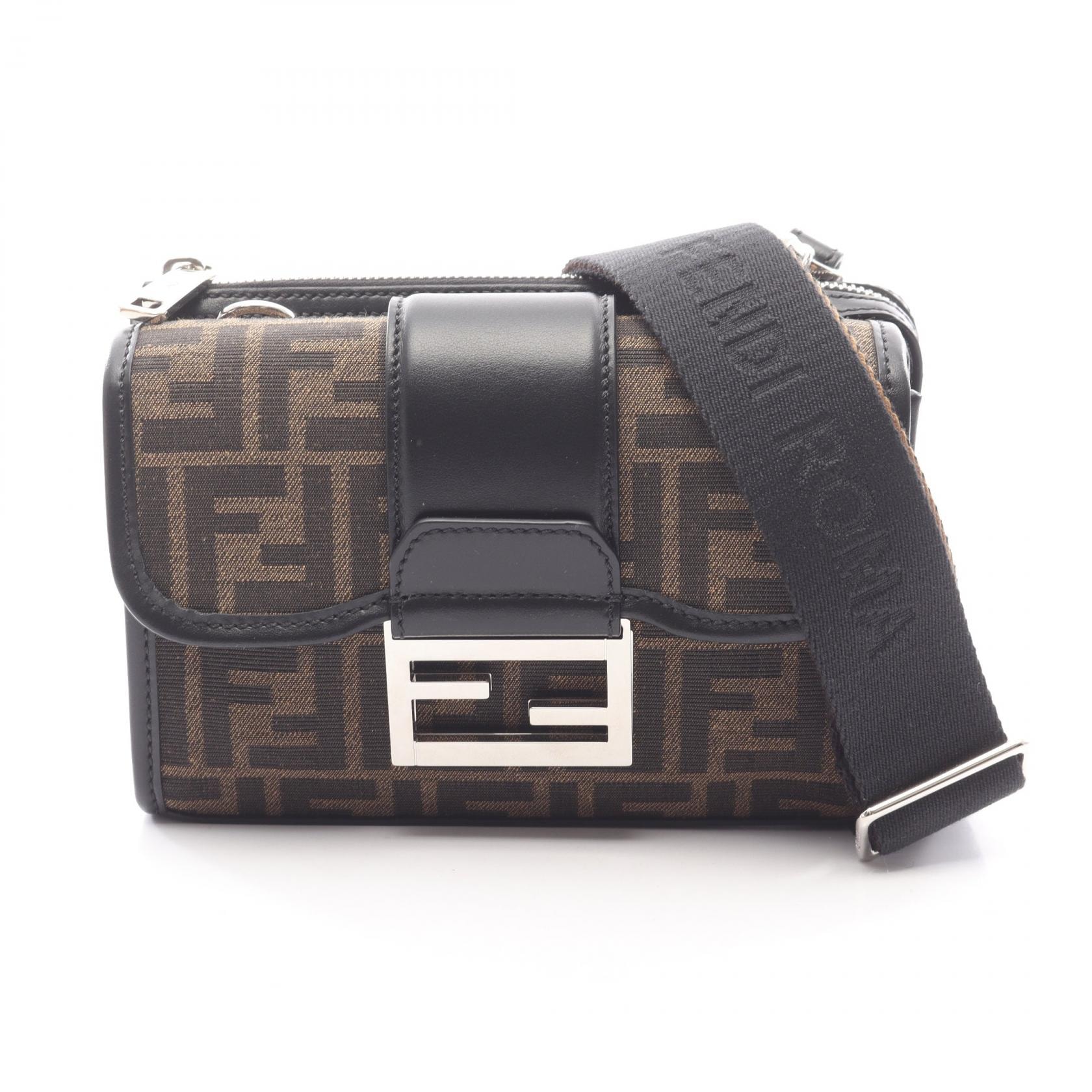 フェンディ FENDI ダブルバゲット ショルダーバッグ バッグ キャンバス レザー メンズ ブラウン系 / ブラック系 7VA649ALWKF0L3T 【新品】