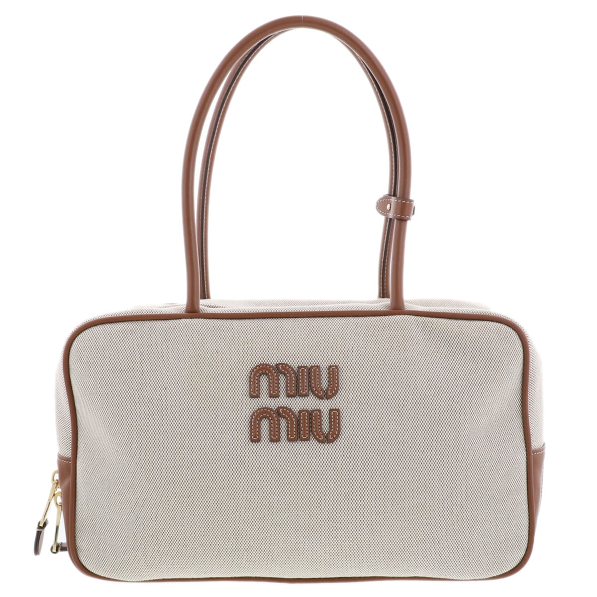 【値下げ】  Miu Miu ミュウ ミュウ ボー キャンバス ハンドバッグ ボストンバッグ 5BB163 キャンバス ベージュ  レディース【中古】