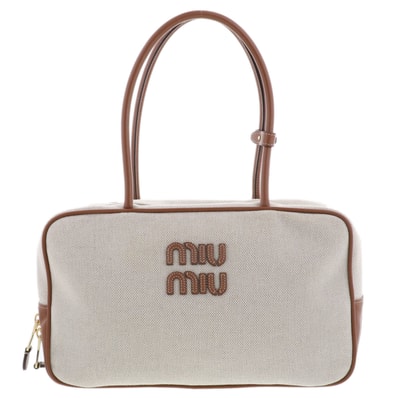 【値下げ】 Miu Miu ミュウ ミュウ ボー キャンバス ハンドバッグ ボストンバッグ 5BB163 キャンバス ベージュ レディース【中古】