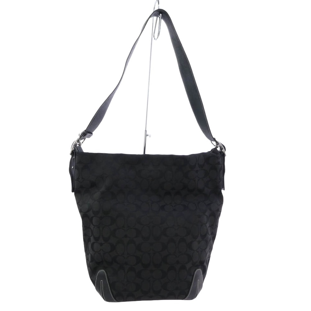 COACH コーチ ショルダーバッグ 6083 シグネチャー キャンバス レザー ショルダー バッグ ブラック系【中古】