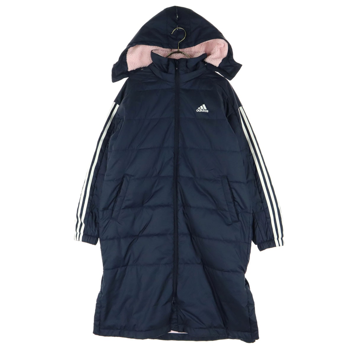 adidas アディダス ワンポイントロゴ 長袖 中綿入り ベンチコート 160 ネイビー ボアライナー
