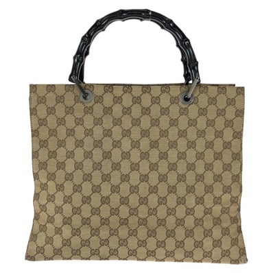 美品 GUCCI グッチ バンブー ベージュ ブラウン ガンメタ金具 GGキャンバス トートバッグ ハンドバッグ 600970 【中古】