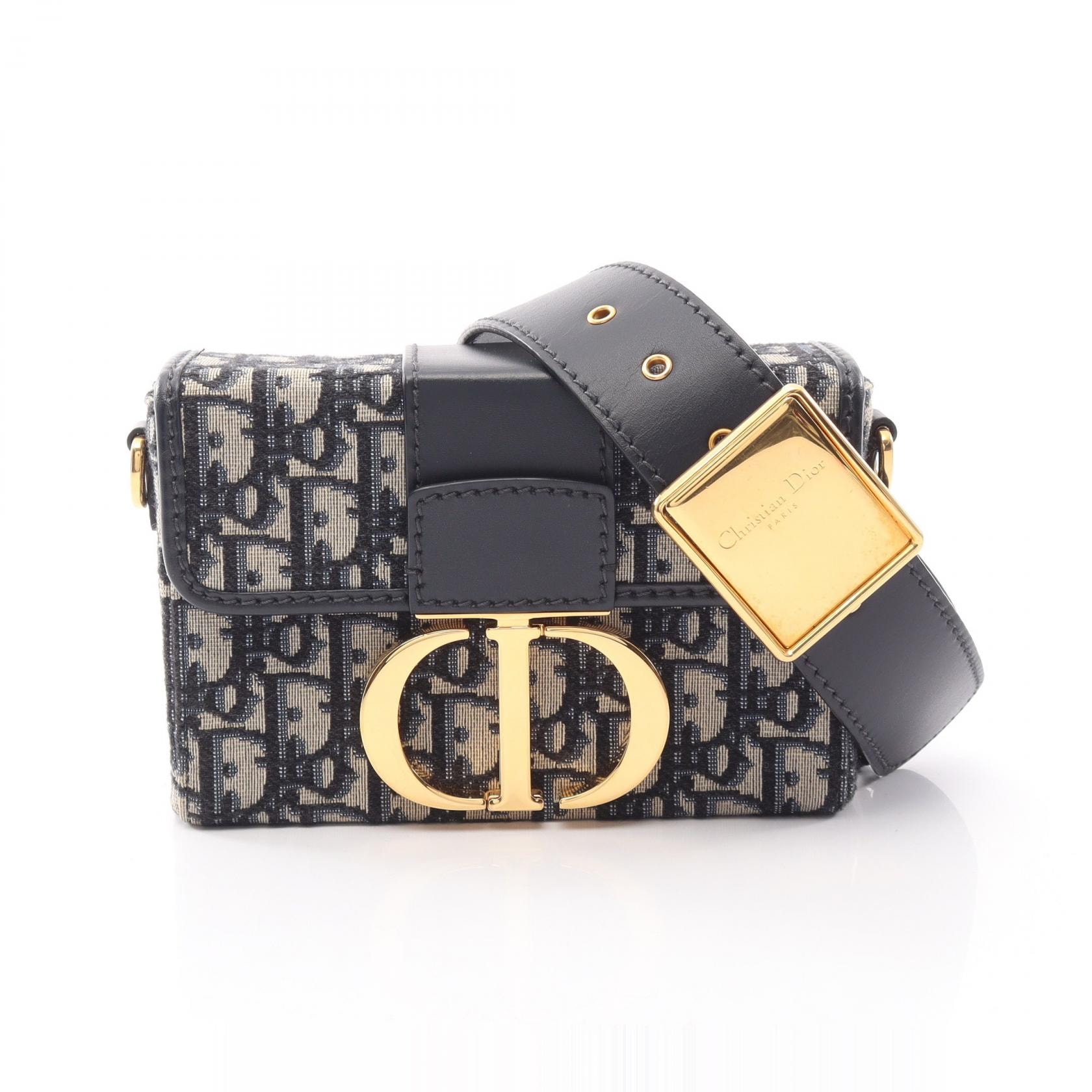 ディオール Dior 30 MONTAIGNE ボックスバッグ オブリーク ジャカード ショルダーバッグ バッグ キャンバス レザー レディース ネイビー系 / ベージュ系 M9204UTZQ 【中古】