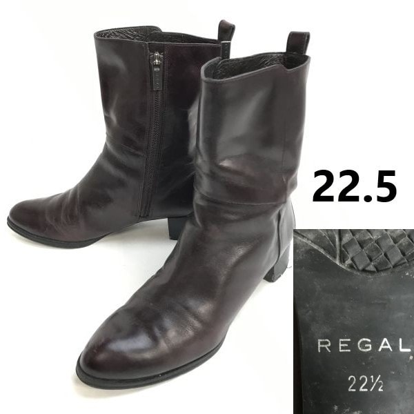 REGAL ★ 전체가죽/천연가죽/사이드지퍼 부츠 [사이즈: 22.5/브라운/브라운] 미드기장/세미롱/가죽/부츠/슈즈 ◆ SWB117-8