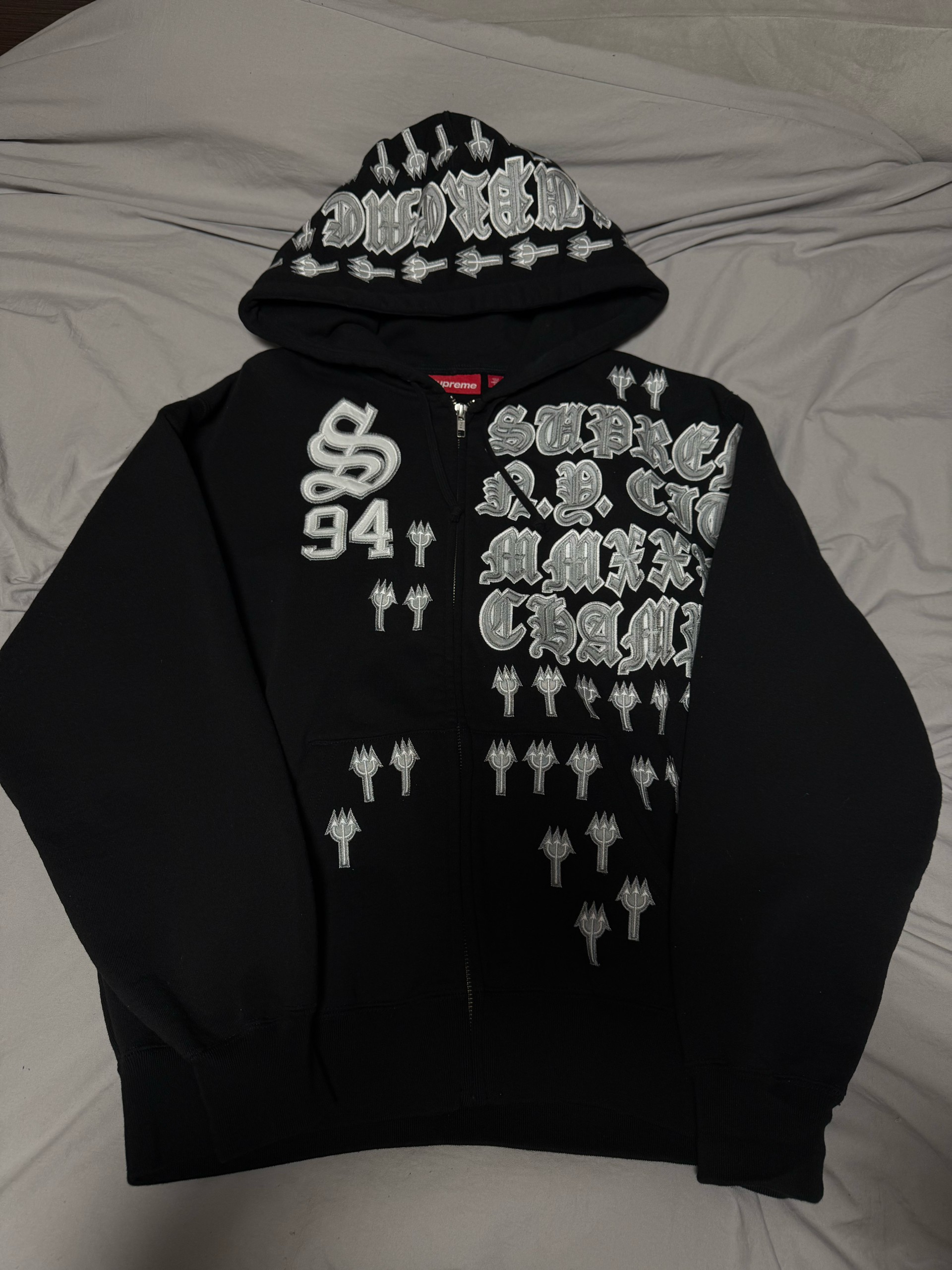 Supreme League Champs Zip Up Hooded Sweatshirt "Black"