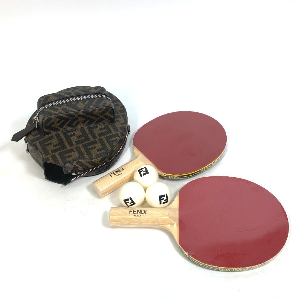 フェンディ FENDI ピンポン ラケットケース 7AS070AJJ4F1HR8 ズッカ ロゴ 卓球 ブラウンファブリック ラケット&ボール3点 フルセット 雑貨 ラバー ブラウン 未使用