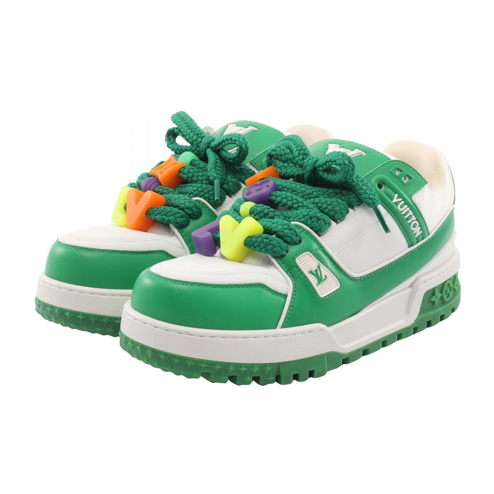 ルイ・ヴィトン LOUIS VUITTON LVトレイナーマキシライン スニーカー 靴 レザー メンズ グリーン系 / ホワイト系 【中古】