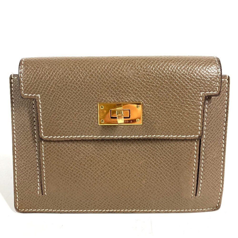 エルメス HERMES ケリーポケットコンパクト ケリーポケット コンパクト Hロゴ 財布 小銭入れ コインケース エプソン Y刻 エトゥープ グレー