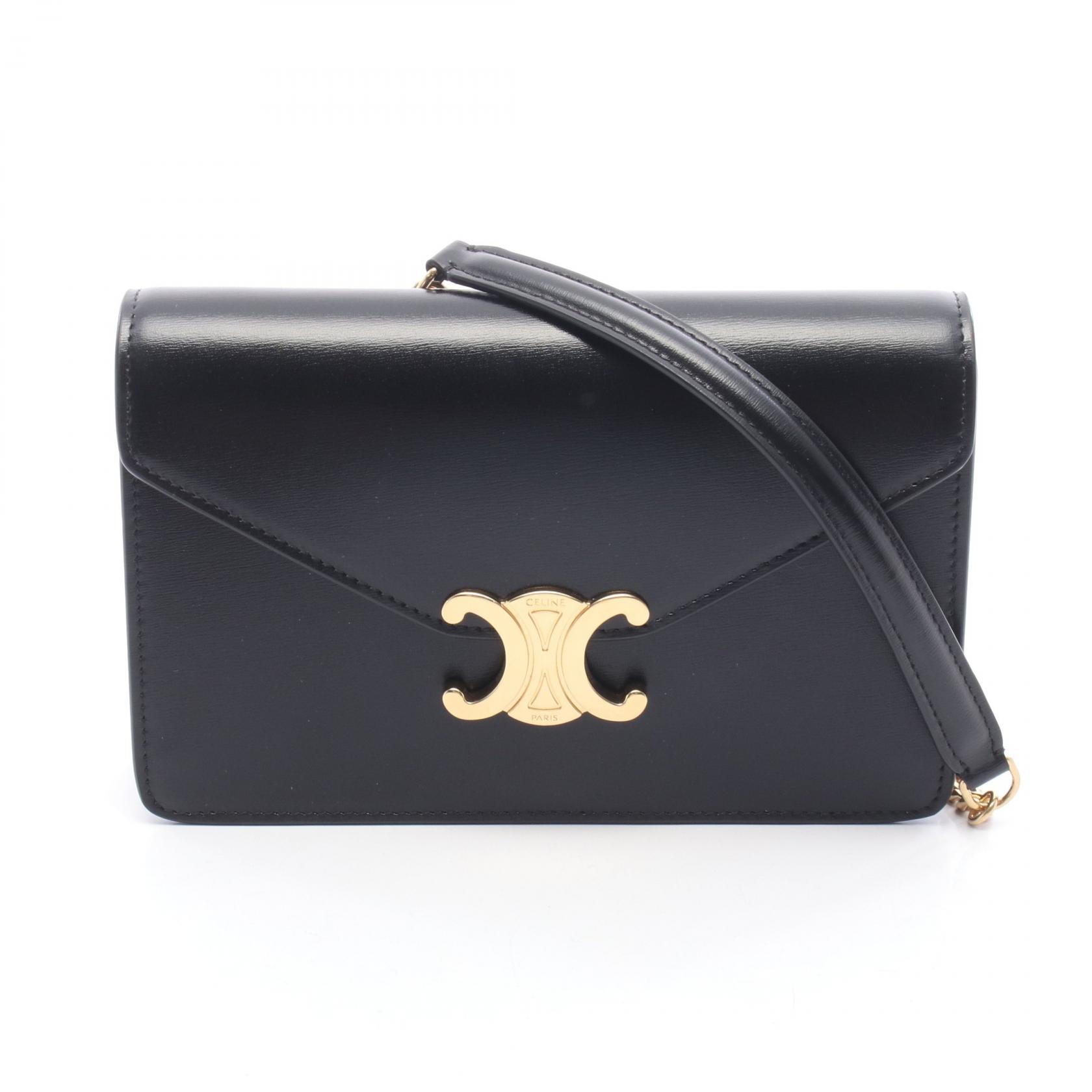 セリーヌ CELINE マーゴ トリオンフ ショルダーバッグ バッグ レザー レディース ブラック系 10L033DPV.38NO 【中古】