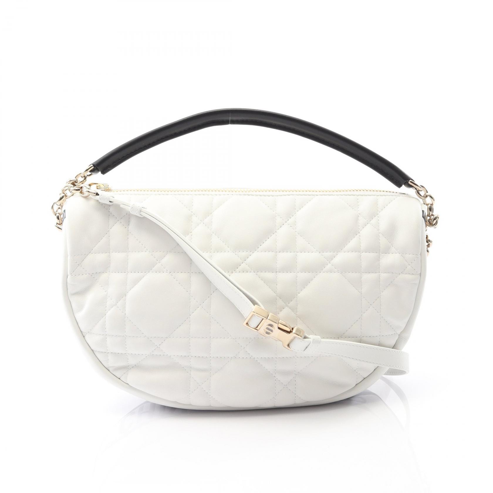 ディオール Dior VIBE ヴァイブ ミディアム ホーボー カナージュ ハンドバッグ バッグ レザー レディース ホワイト系 / ブラック系 【中古】