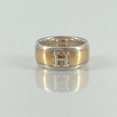 HERMES(エルメス) Hロゴ コンビネーション リング Ag925/750 8.76g ゴールド×シルバー