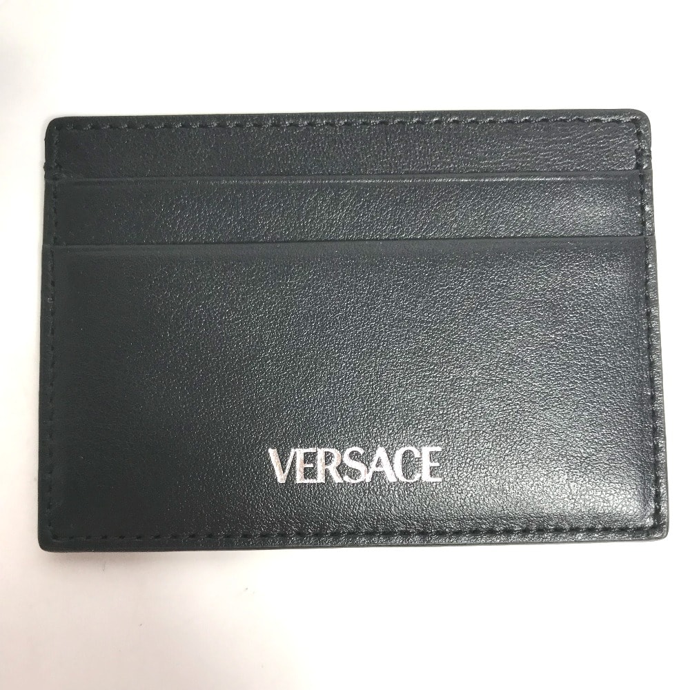 ヴェルサーチ VERSACE ロゴ 名刺入れ パスケース カードケース レザー ブラック 美品