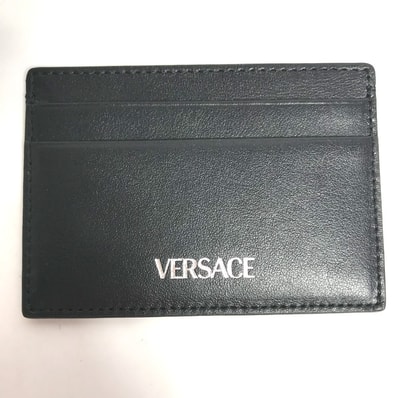 ヴェルサーチ VERSACE ロゴ 名刺入れ パスケース カードケース レザー ブラック 美品