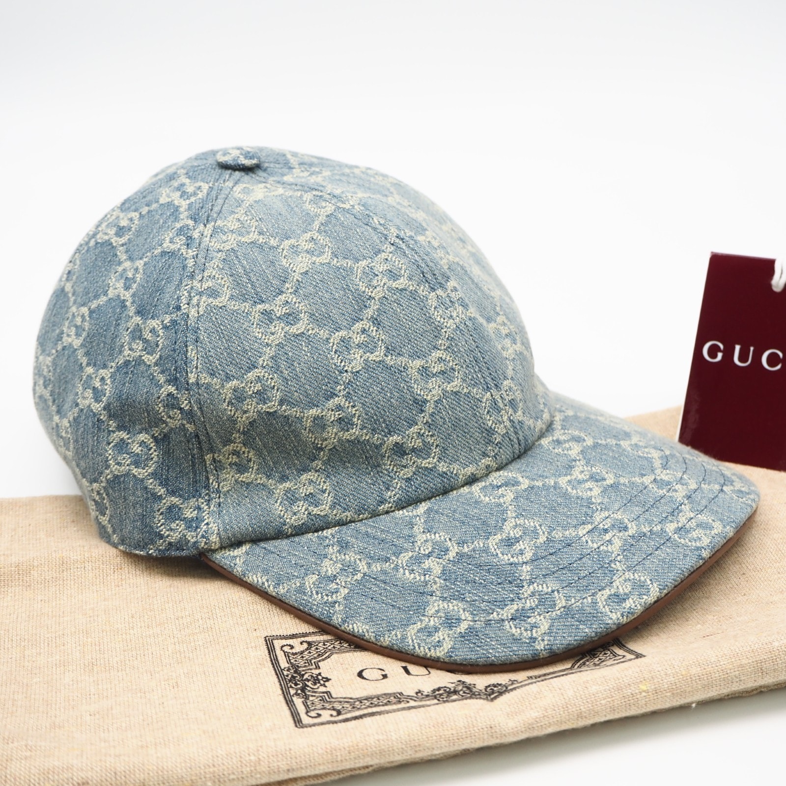 美品 GUCCI グッチ GGデニム ホースビット キャップ L 836224 キャップ ブルー デニム レザー レディース