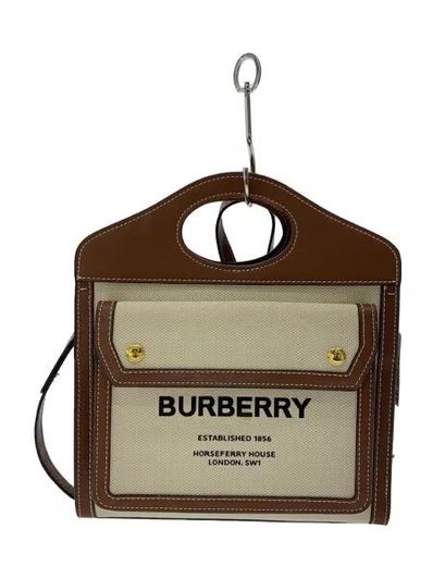 Burberry Mini Two-Tone Canvas & Leather Pocket Bag "Natural/Malt Brown"