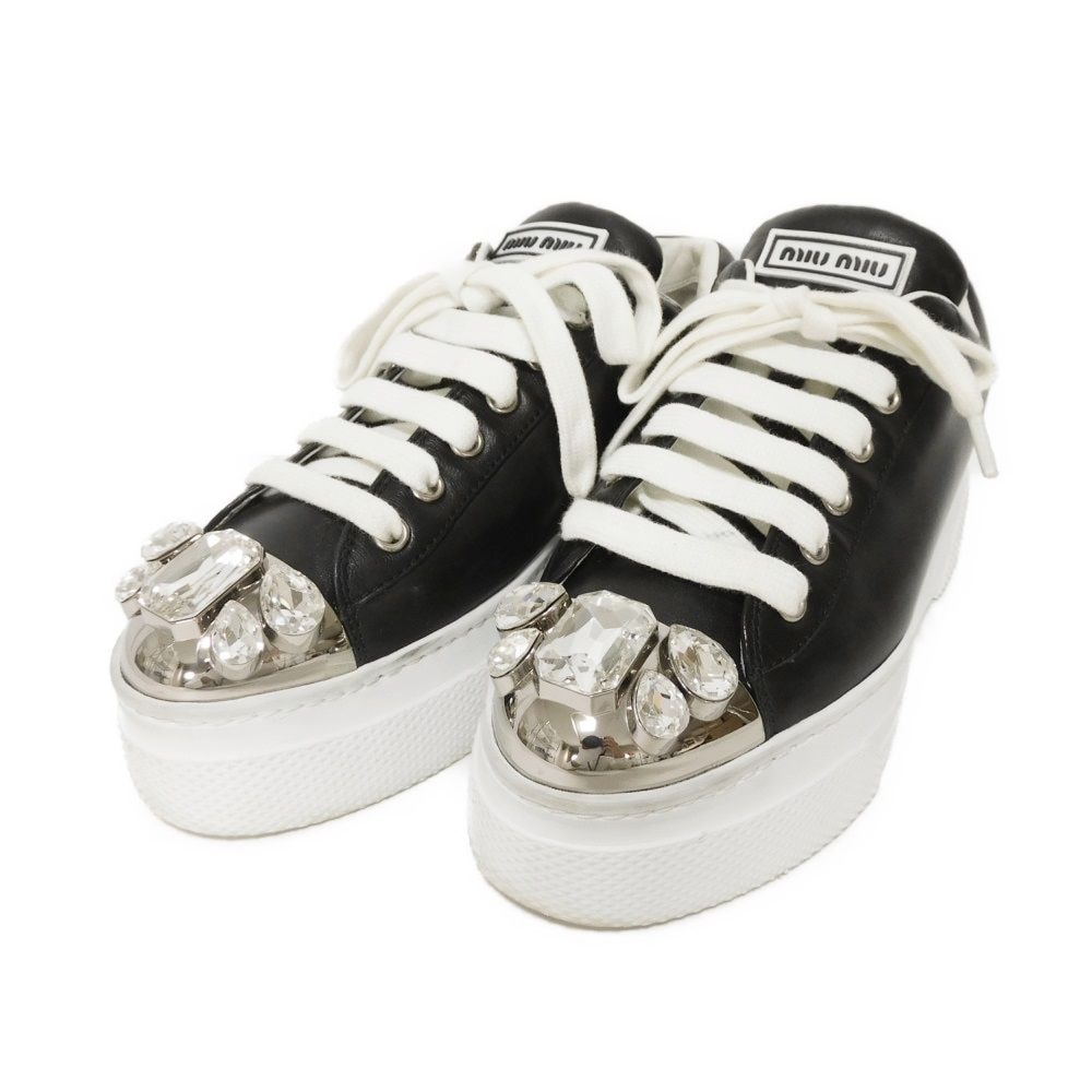 MIUMIU クリスタル ロートップ スニーカー ロゴ エンボス 5E907C