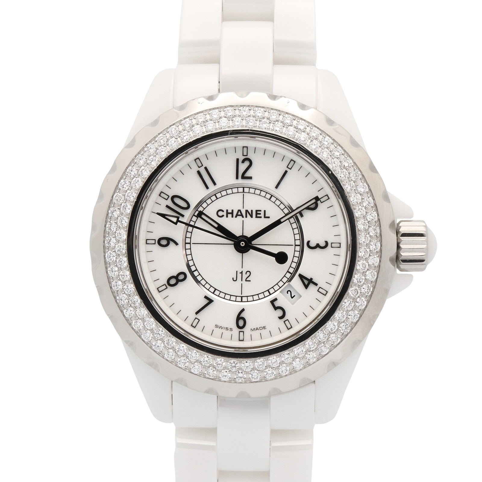 シャネル CHANEL J12 ダイヤベゼル 腕時計 時計 セラミック ダイヤモンド レディース ホワイト系 H0967 【中古】