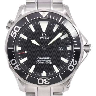 オメガ OMEGA 2264.50 シーマスター プロフェッショナル 300M デイト ブラック クォーツ メンズ 美品 腕時計 D#147391