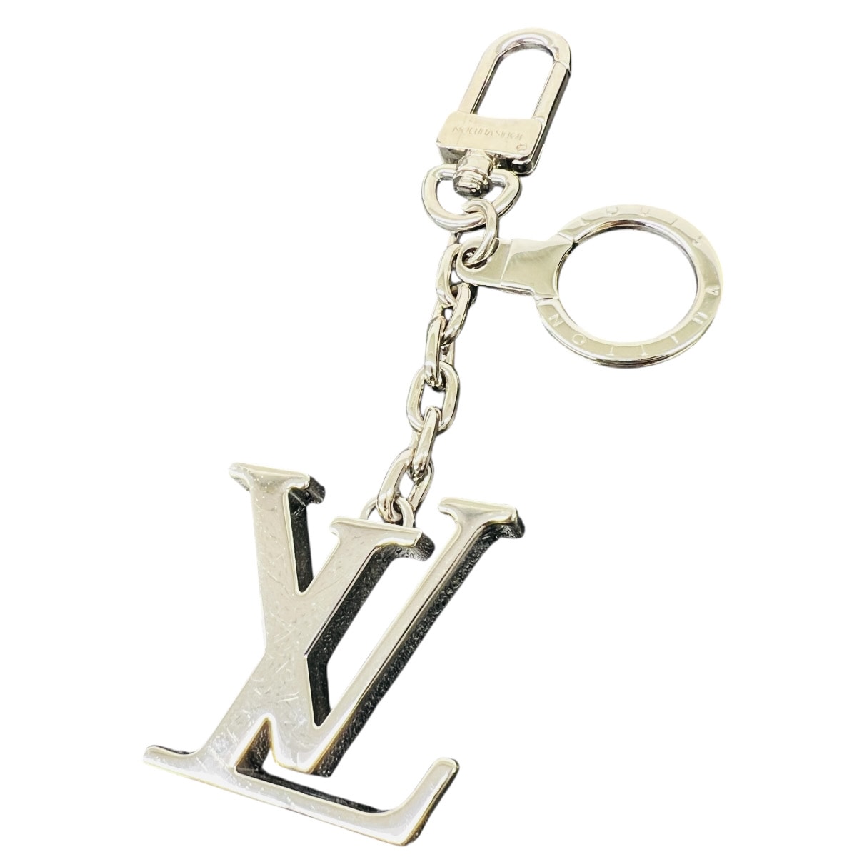LOUIS VUITTON 美品 ルイヴィトン ポルトクレ イニシャル LV キーリング M65071 メタル LE0174 シルバー キーホルダー バッグ チャーム アクセサリー ヴィトン LV ABランク 中古 鑑定済 ヴィトンキーリング