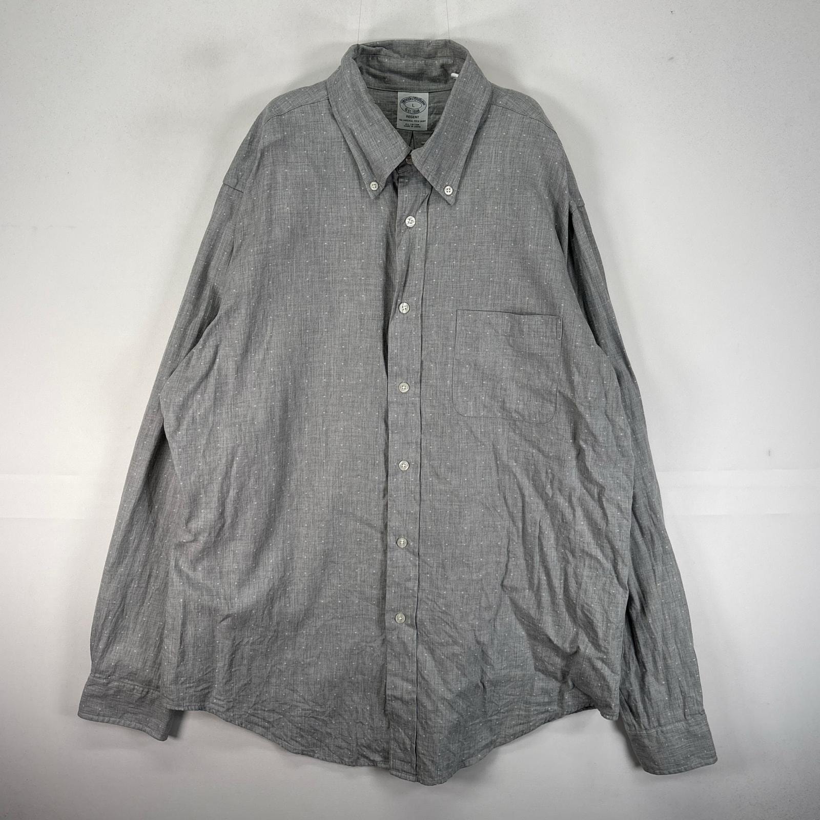 古着 ブルックスブラザーズ Brooks Brothers 長袖シャツ 胸ポケット ボタンダウン L  グレー系 ドット メンズ