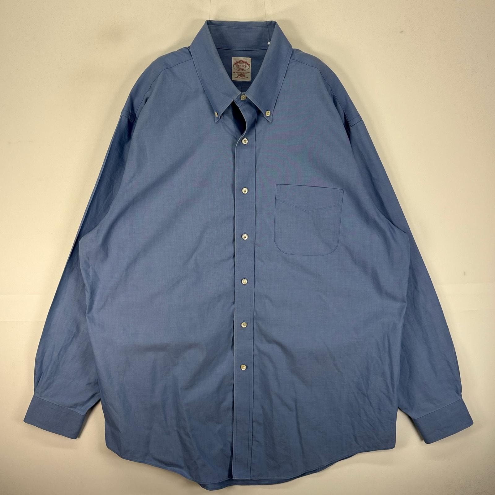 古着 ブルックスブラザーズ Brooks Brothers 長袖シャツ ボタンダウン 胸ポケット L  ブルー系 無地 メンズ