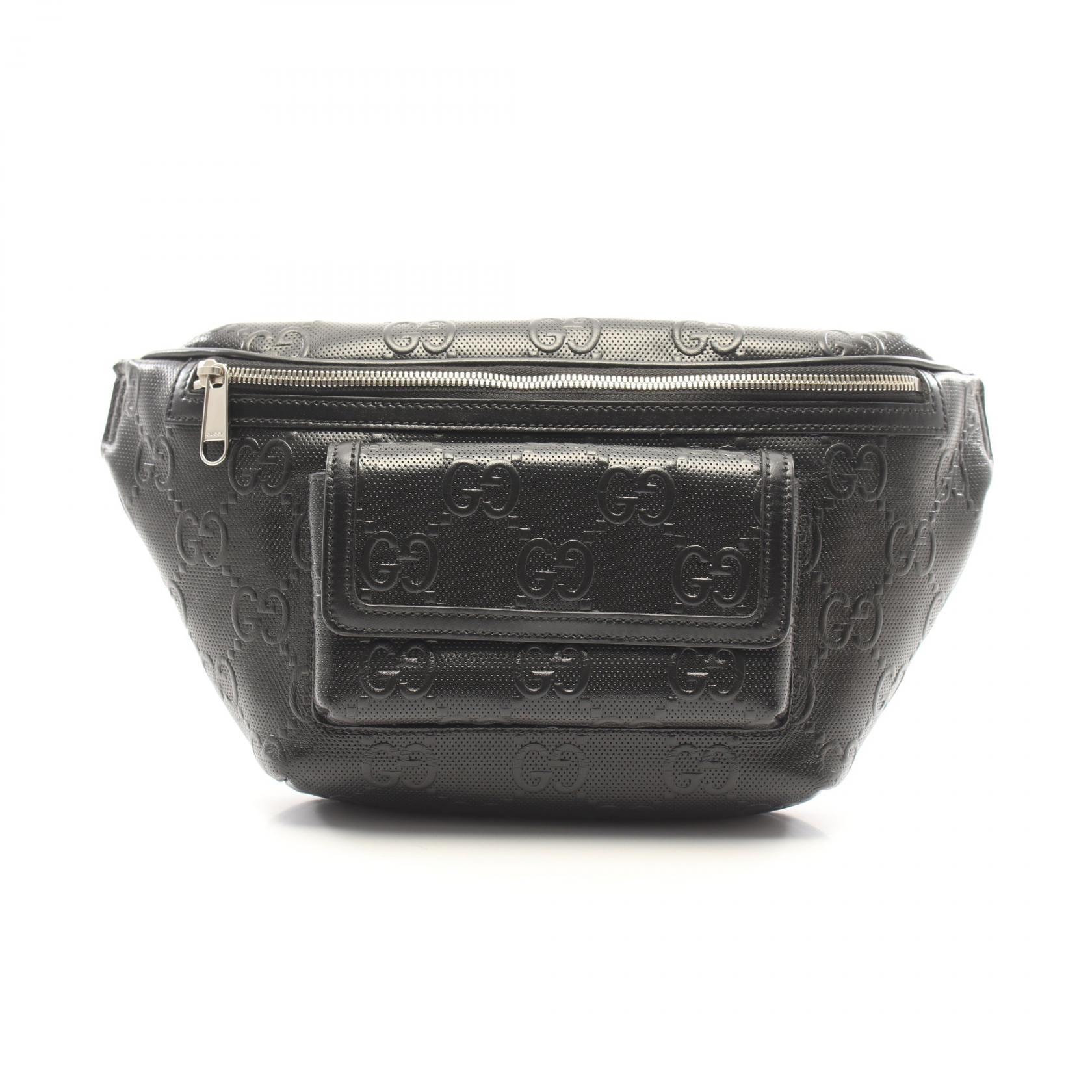 グッチ GUCCI GGエンボス ウエストバッグ ボディバッグ バッグ レザー メンズ レディース ブラック系 645093 【中古】