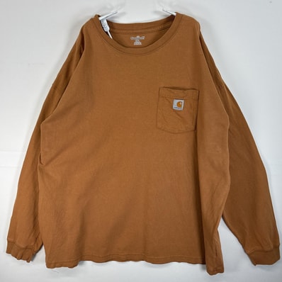 古着 カーハート Carhartt 長袖Tシャツ ワンポイント ロゴ 大きいサイズ 胸ポケ 2XL ブラウン 無地 メンズ