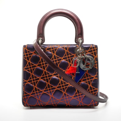 ディオール Dior レディ ディオール カナージュ ミディアム アンセルム ライル 2way ハンドバッグ【中古】