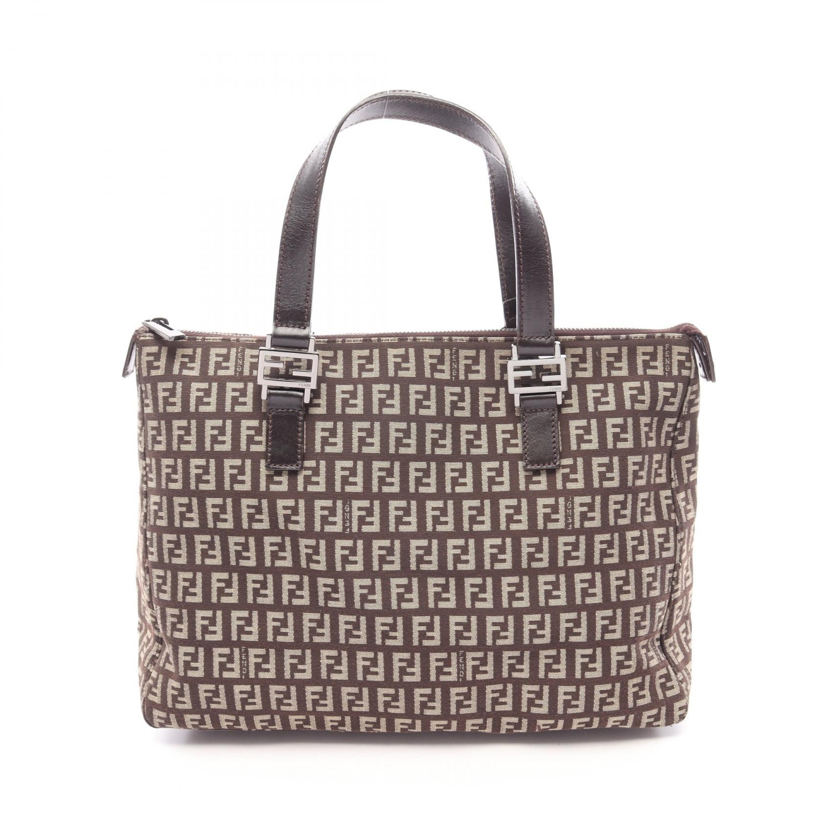 フェンディ FENDI ズッキーノ ハンドバッグ バッグ キャンバス レザー レディース ベージュ系 / ブラウン系 8BR134 【中古】