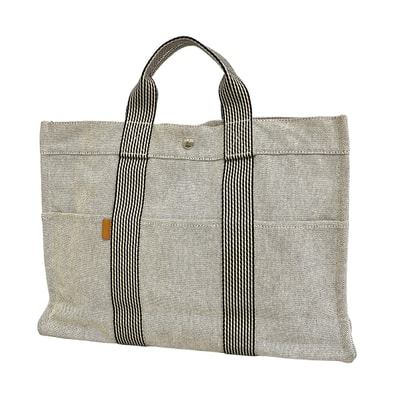 【6dd5440-k】エルメス トートバッグ ニューフールトゥ キャンバス グレー シルバー金具【中古】メンズ レディース ユニセックス