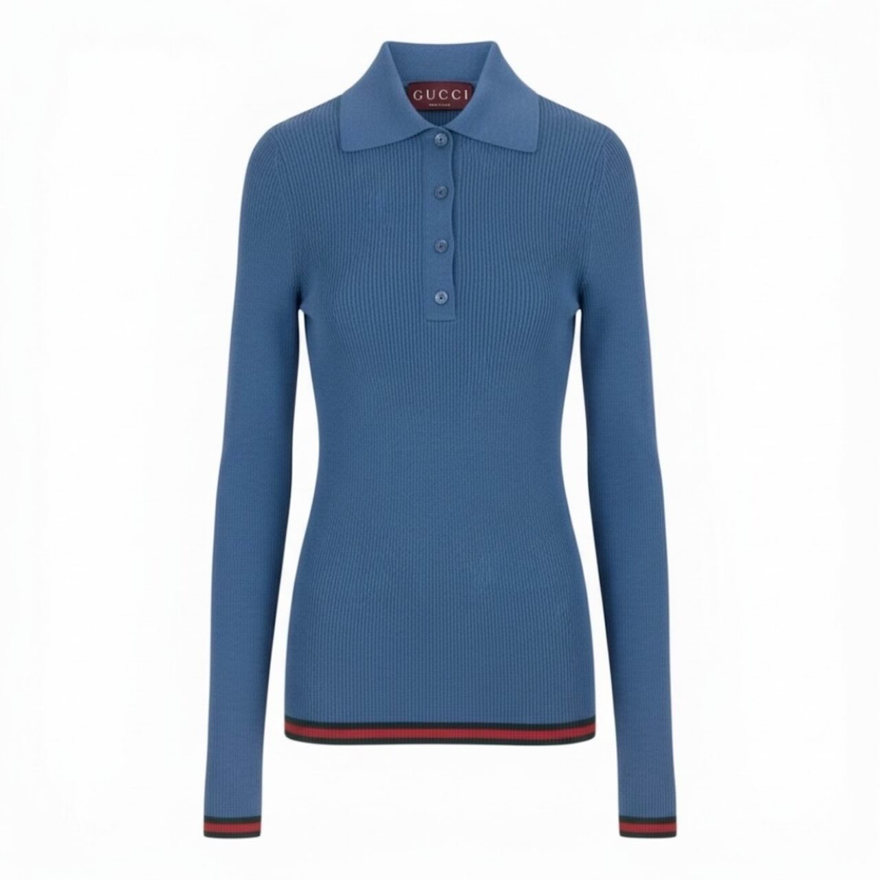 新品未使用 GUCCI グッチ 2026 シェリーライン ブルー カシミヤ シルク/ ニットポロシャツ A3-00006 【中古】