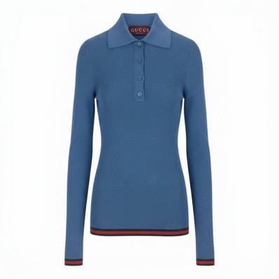 新品未使用 GUCCI グッチ 2026 シェリーライン ブルー カシミヤ シルク/ ニットポロシャツ A3-00006 【中古】