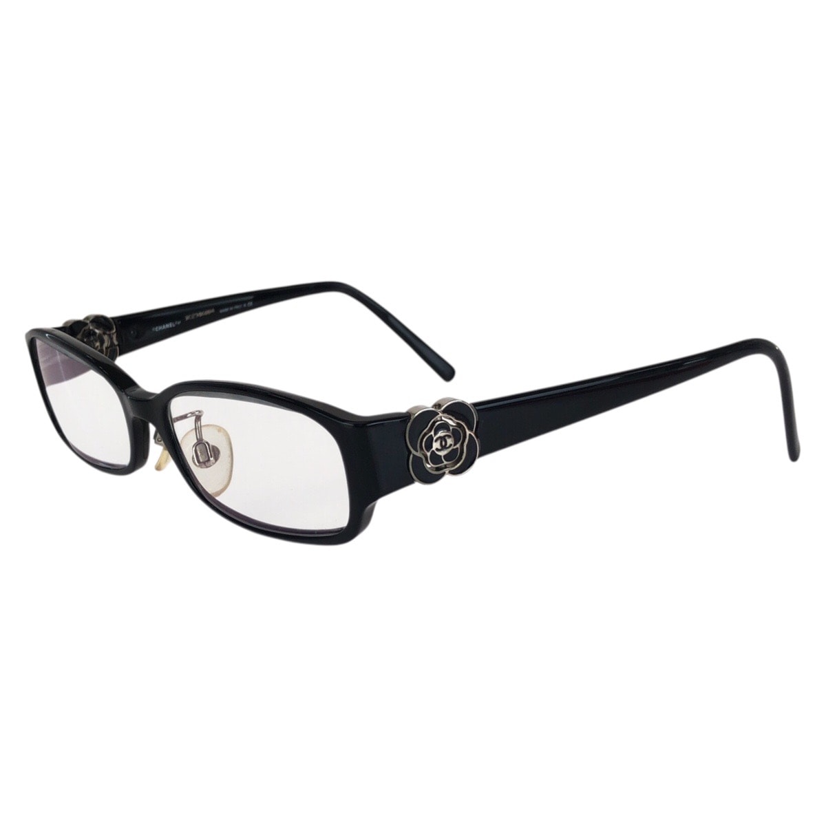 CHANEL シャネル カメリア ココマーク サイズ53□16 130 ブラック 黒 シルバー金具 プラスチック メタル/ メガネ メガネフレームのみ 1-0296145 【中古】