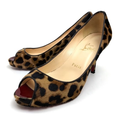 クリスチャンルブタン Christian Louboutin オープントゥ レオパード ピンヒール 靴 シューズ パンプス ハラコ ブラウン