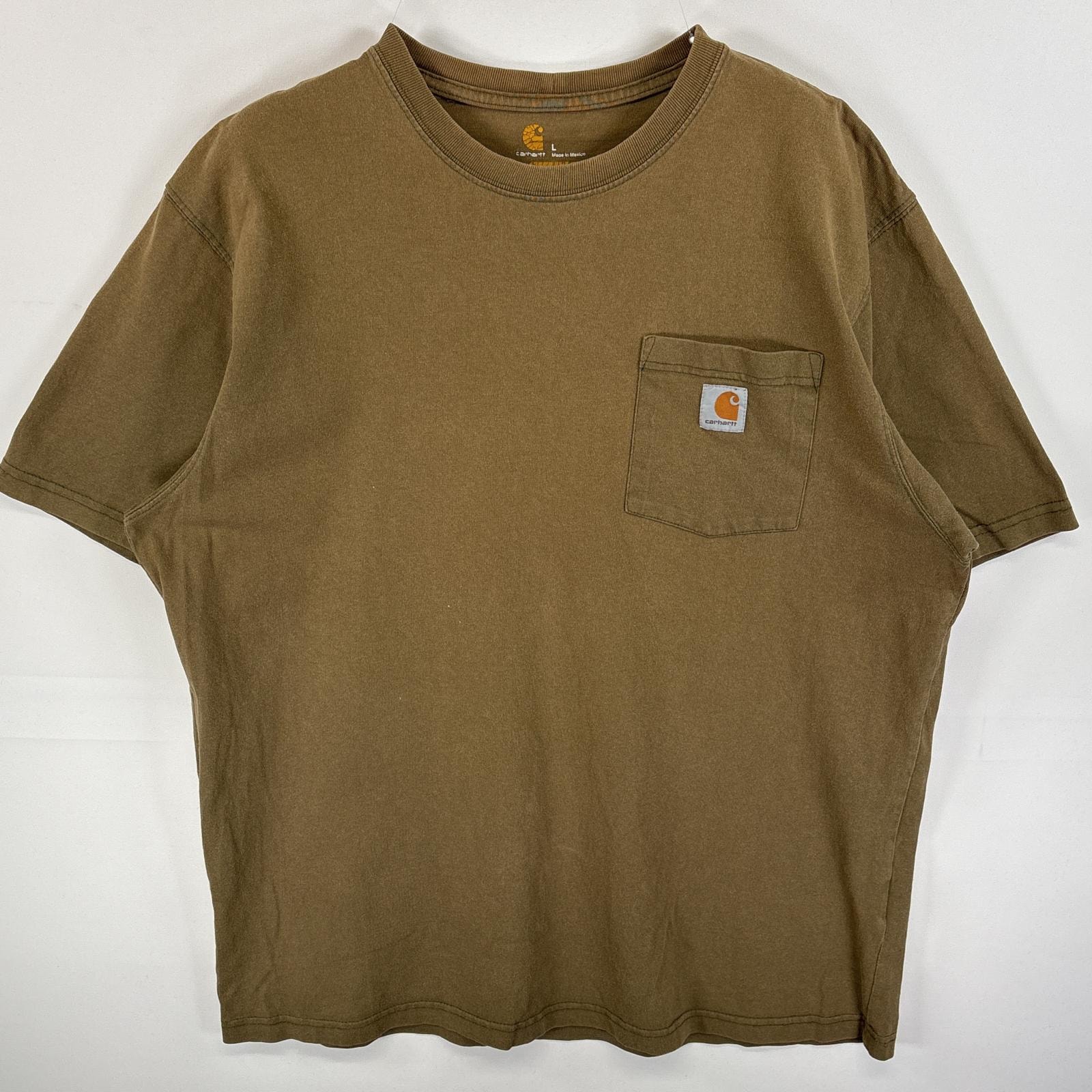 古着 カーハート Carhartt 半袖Tシャツ ワンポイント ロゴ 肉厚 胸ポケ L  ブラウン系 無地 メンズ