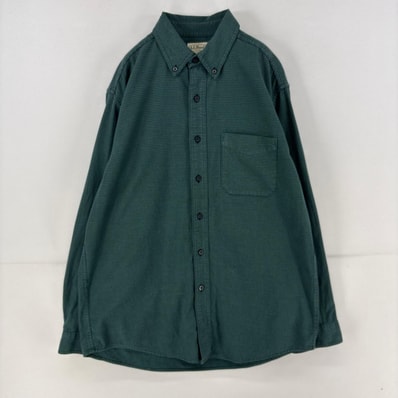 古着 エルエルビーン L.L.Bean 長袖シャツ 胸ポケット ネルシャツ 千鳥柄 チェック M グリーン系 メンズ